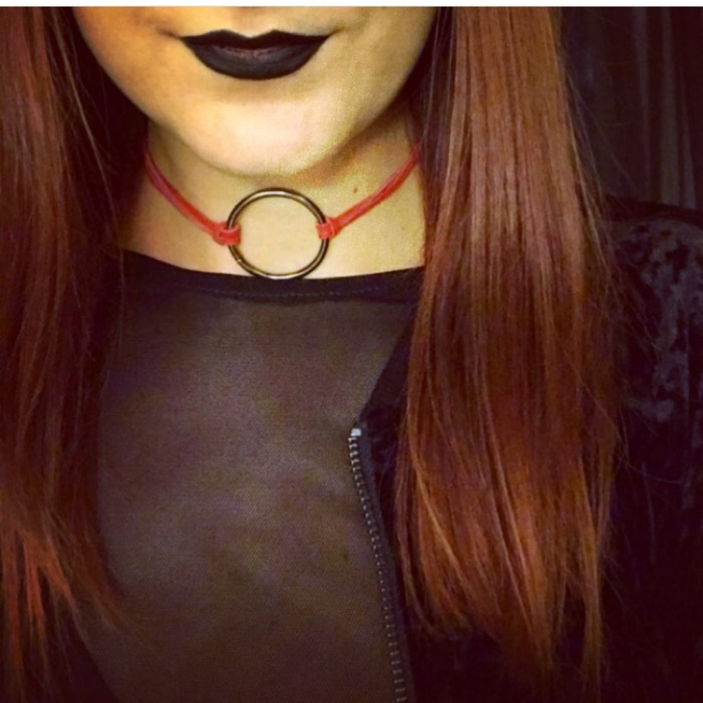 Red leather O-ring choker